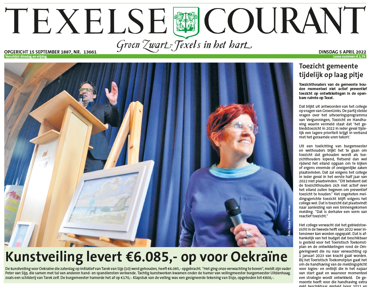 Kunstveiling levert € 6.085 op voor Oekraïne - Texelse Courant 05.04.22